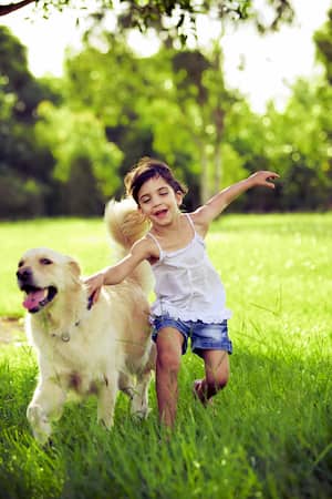 ein Mädchen mit Golden Retriever Hund